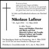 Lafleur Nikolaus 1930-2008 Todesanzeige